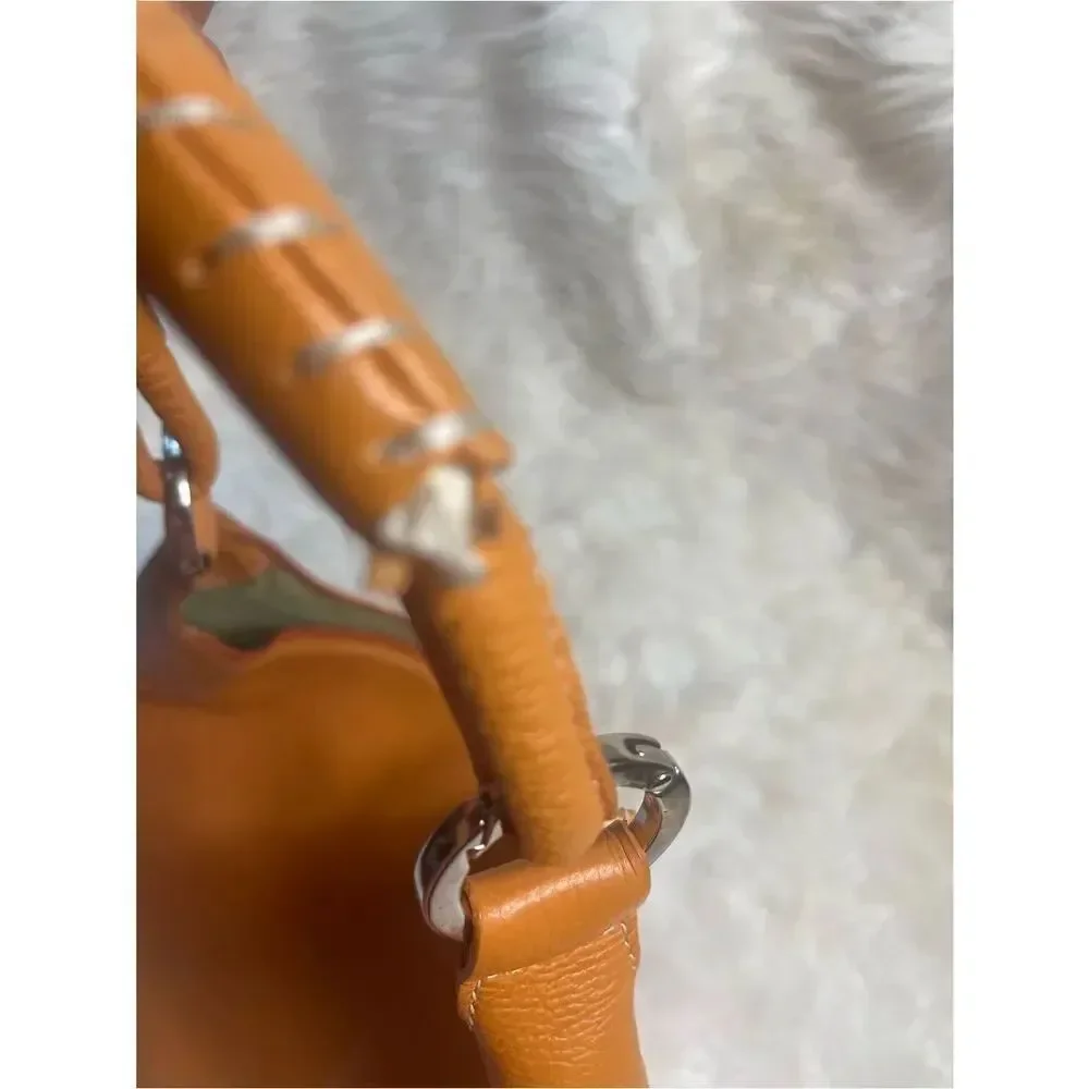PRUNE Hobo leather Orange Medium Bag stitching accents silver tone hardwares .